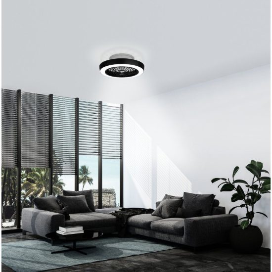 Eglo sazan ventilatore nero a plafoniera led 37,8w cct 2700k 6500k 55cm con telecomando