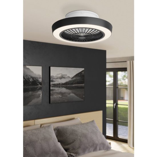 Eglo sazan ventilatore nero a plafoniera led 37,8w cct 2700k 6500k 55cm con telecomando