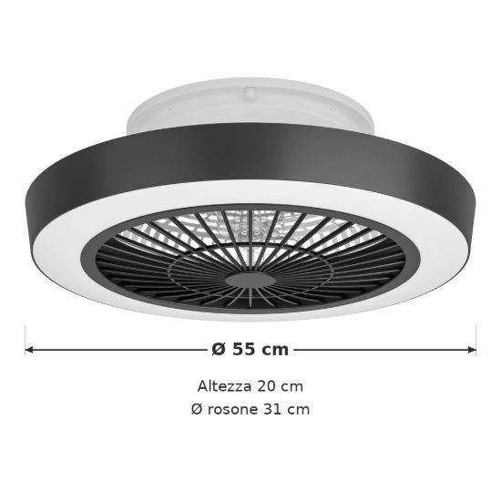 Eglo sazan ventilatore nero a plafoniera led 37,8w cct 2700k 6500k 55cm con telecomando
