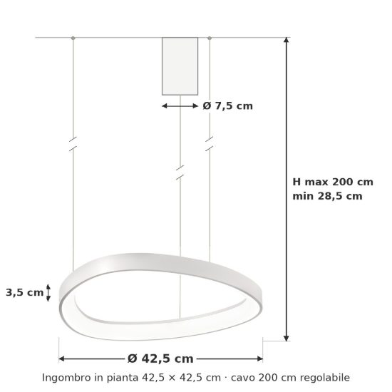 Ideal lux gemini lampadario a sospensione led 36w 4000k 42,5cm per sala da pranzo moderno bianco
