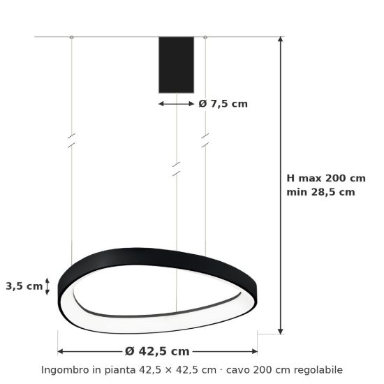 Ideal lux gemini lampadario a sospensione led 36w 4000k 42,5cm per sala da pranzo moderno nero