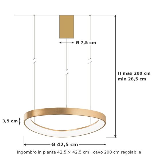 Ideal lux gemini lampadario a sospensione led 36w 4000k 42,5cm per sala da pranzo moderno ottone