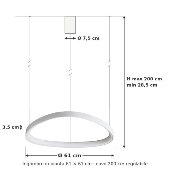 Ideal lux gemini lampadario a sospensione led 47w 4000k 61cm per sala da pranzo moderno bianco