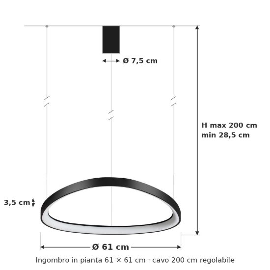 Ideal lux gemini lampadario a sospensione led 47w 4000k 61cm per sala da pranzo moderno nero