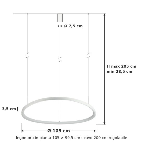 Ideal lux gemini lampadario a sospensione led 78w 4000k 105cm per sala da pranzo moderno bianco
