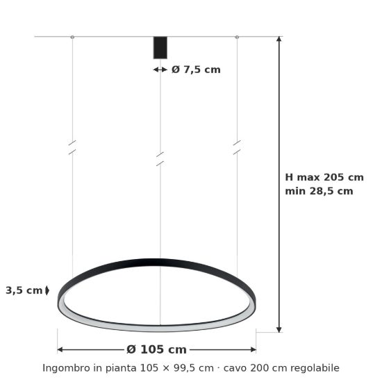 Ideal lux gemini lampadario a sospensione led 78w 4000k 105cm per sala da pranzo moderno nero