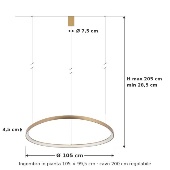 Ideal lux gemini lampadario a sospensione led 78w 4000k 105cm per sala da pranzo moderno ottone