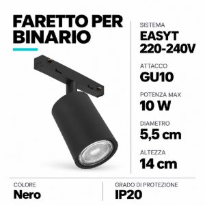 Eglo easyt spot tube faretto per binario gu10 5,5cm moderno cilindrico nero