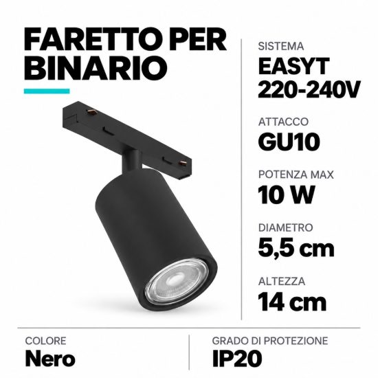 Eglo easyt spot tube faretto per binario gu10 5,5cm moderno cilindrico nero