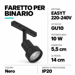 Eglo easyt spot ring faretto per binario gu10 5,5cm moderno cilindrico nero