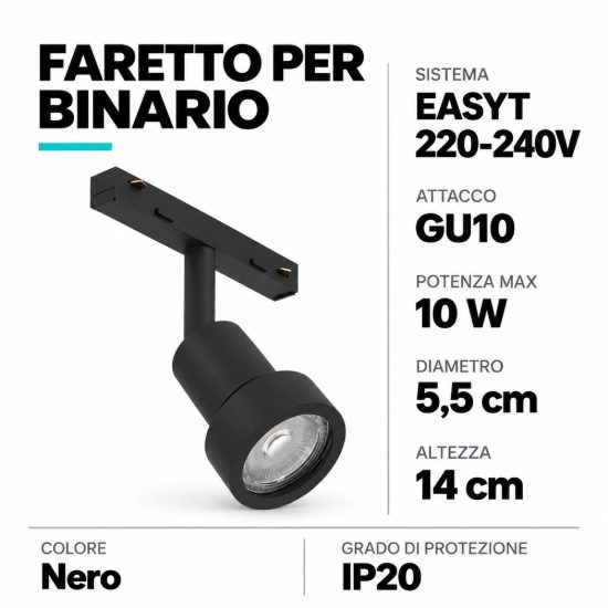 Eglo easyt spot ring faretto per binario gu10 5,5cm moderno cilindrico nero