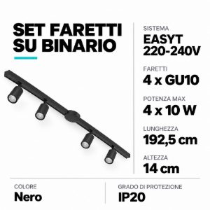 Eglo easyt set 4 spots sistema a binario con 4 faretti gu10 192,5cm moderno lineare nero