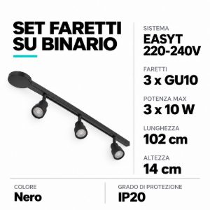 Eglo easyt set 3 spots sistema a binario con 3 faretti gu10 102cm moderno lineare nero