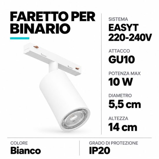 Eglo easyt spot tube faretto per binario gu10 5,5cm moderno cilindrico bianco