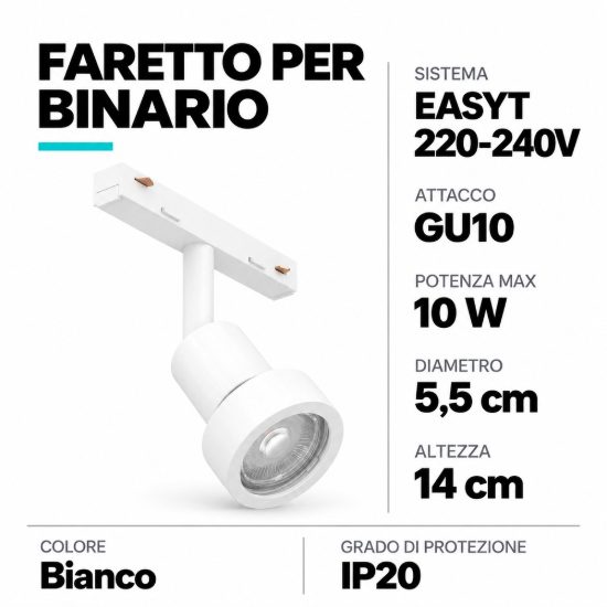 Eglo easyt spot ring faretto per binario gu10 5,5cm moderno cilindrico bianco