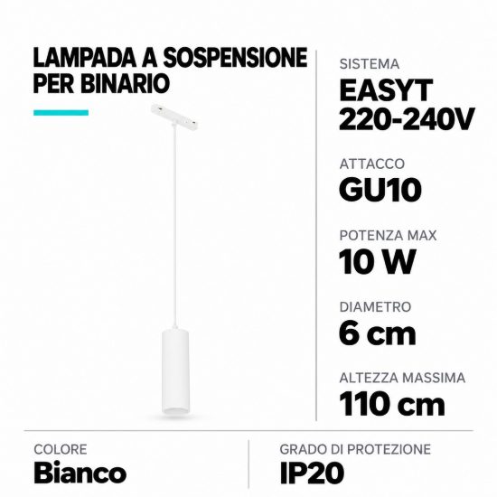 Eglo easyt pendant lampada a sospensione per binario gu10 6cm moderna cilindrica bianca