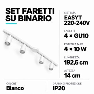 Eglo easyt set 4 spots sistema a binario con 4 faretti gu10 192,5cm moderno lineare bianco