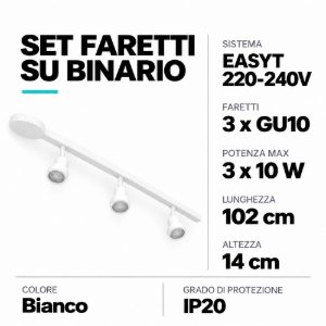 Eglo easyt set 3 spots sistema a binario con 3 faretti gu10 102cm moderno lineare bianco