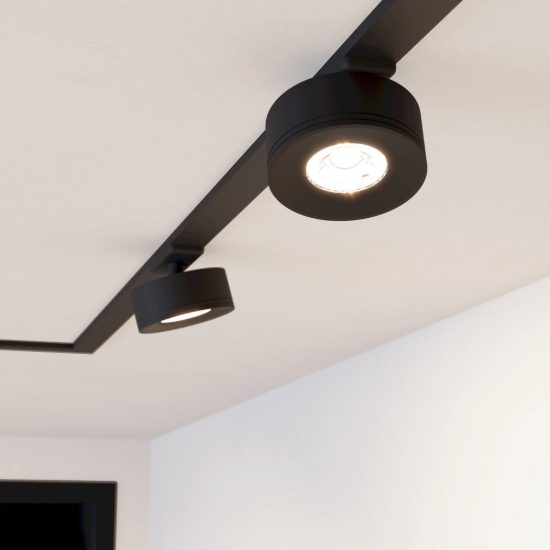 Eglo tplus wide spot faretto per binario led 6,6w cct 2700k 6500k 8,5cm moderno rotondo nero