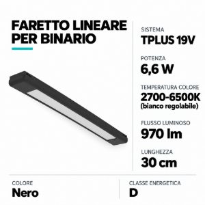 Eglo tplus flat light faretto lineare per binario led 6,6w cct 2700k 6500k 30cm moderno nero