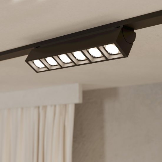 Eglo tplus 6 lens spot faretto per binario led 6,6w cct 2700k 6500k 18cm moderno lineare nero