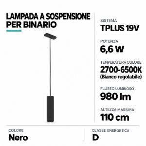 Eglo tplus pendant lampada a sospensione per binario led 6,6w cct 2700k 6500k 5,5cm moderna nera