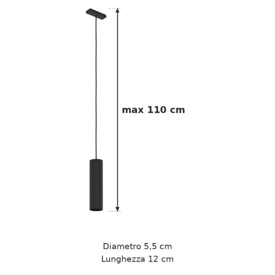 Eglo tplus pendant lampada a sospensione per binario led 6,6w cct 2700k 6500k 5,5cm moderna nera