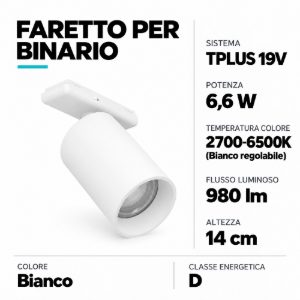 Eglo tplus slim spot faretto per binario led 6,6w cct 2700k 6500k 5,5cm moderno cilindrico bianco