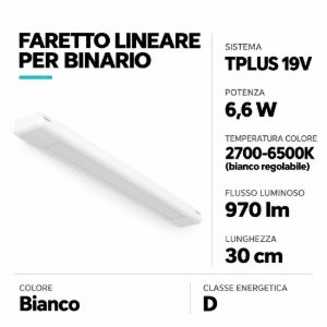 Eglo tplus flat light faretto lineare per binario led 6,6w cct 2700k 6500k 30cm moderno bianco