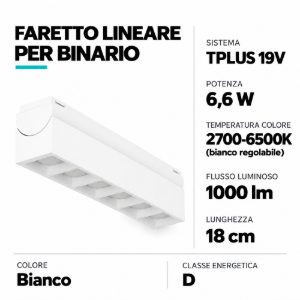 Eglo tplus 6 lens spot faretto per binario led 6,6w cct 2700k 6500k 18cm moderno lineare bianco