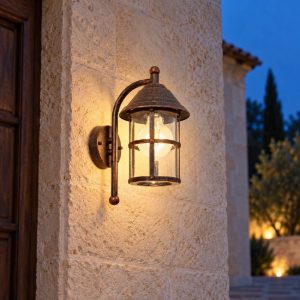 Eglo san telmo applique da esterno 18cm ip23 classica a lanterna marrone invecchiato