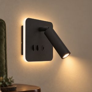 Eglo fanzarotta 1 applique per comodino camera da letto led 3w 3000k 14,5cm con usb quadrata nera
