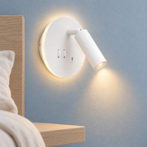 Eglo fanzarotta applique per comodino camera da letto led 3w 3000k 14,5cm con usb rotonda bianca