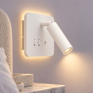 Eglo fanzarotta applique per comodino camera da letto led 3w 3000k 14,5cm con usb quadrata bianca