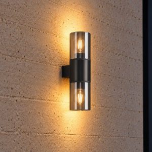 Eglo cropani applique da esterno 2 luci 12cm ip54 moderna cilindrica biemissione nera opaca