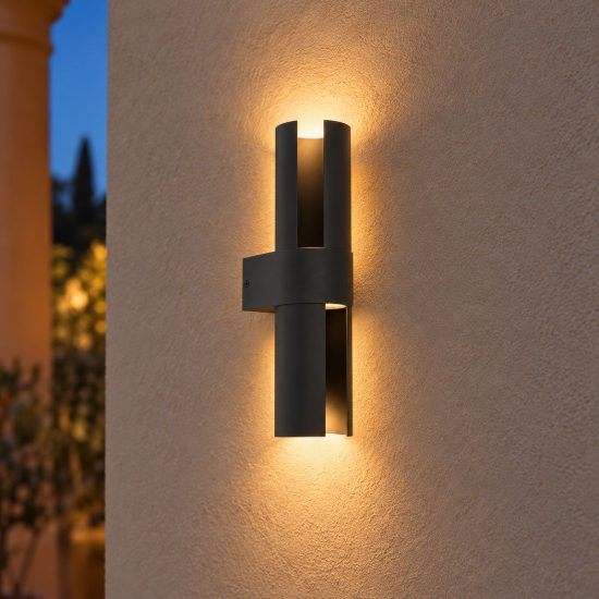 Eglo montelauro applique da esterno led 7w cct 3000k 6500k 8cm ip65 moderna nera