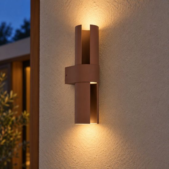 Eglo montelauro applique da esterno led 7w cct 3000k 6500k 8cm ip65 moderna marrone ruggine