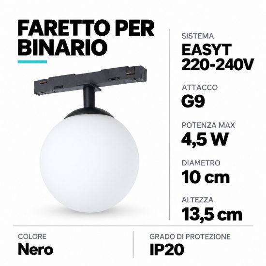 Eglo easyt sphere spot faretto per binario g9 10cm moderno nero
