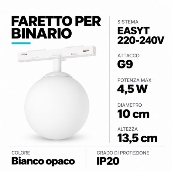 Eglo easyt sphere spot faretto per binario g9 10cm moderno bianco