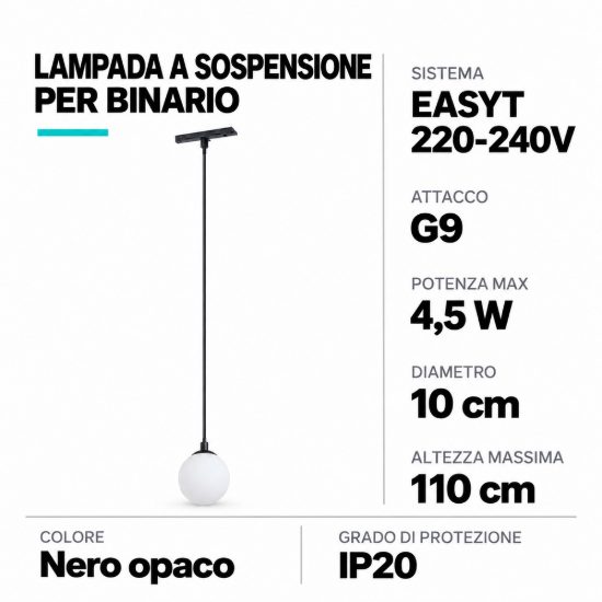 Eglo easyt sphere pendant lampada a sospensione per binario g9 10cm moderna nera