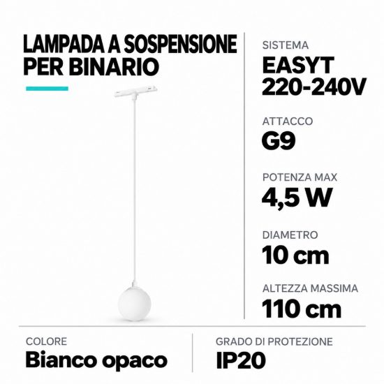 Eglo easyt sphere pendant lampada a sospensione per binario g9 10cm moderna bianca