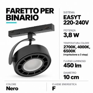 Eglo easyt flat spot faretto per binario led 3,8w cct 2700k 6500k 10cm moderno rotondo nero