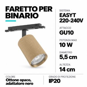 Eglo easyt spot ripple faretto per binario gu10 5,5cm moderno ottone con adattatore nero