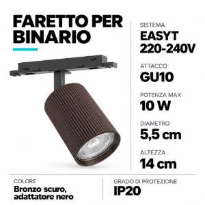 Eglo easyt spot ripple faretto per binario gu10 5,5cm moderno bronzo scuro con adattatore nero