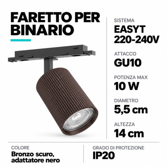 Eglo easyt spot ripple faretto per binario gu10 5,5cm moderno bronzo scuro con adattatore nero