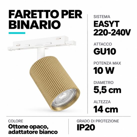 Eglo easyt spot ripple faretto per binario gu10 5,5cm moderno ottone con adattatore bianco