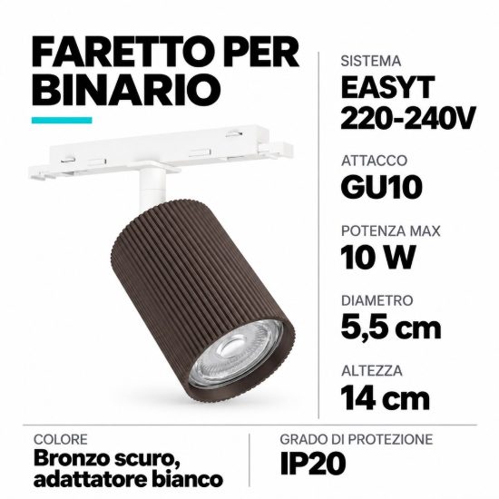 Eglo easyt spot ripple faretto per binario gu10 5,5cm moderno bronzo scuro con adattatore bianco