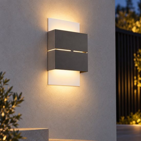 Eglo kibea applique da esterno led 5w 3000k 15cm ip54 moderna biemissione bianca e antracite