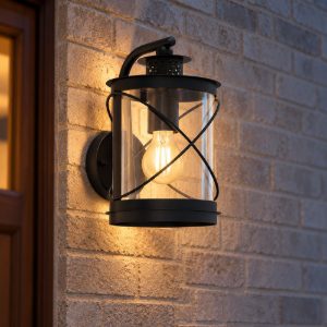 Eglo hilburn applique da esterno 20cm ip44 classica a lanterna nera
