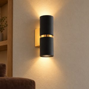 Eglo passa applique lampada da parete cilindro nero oro